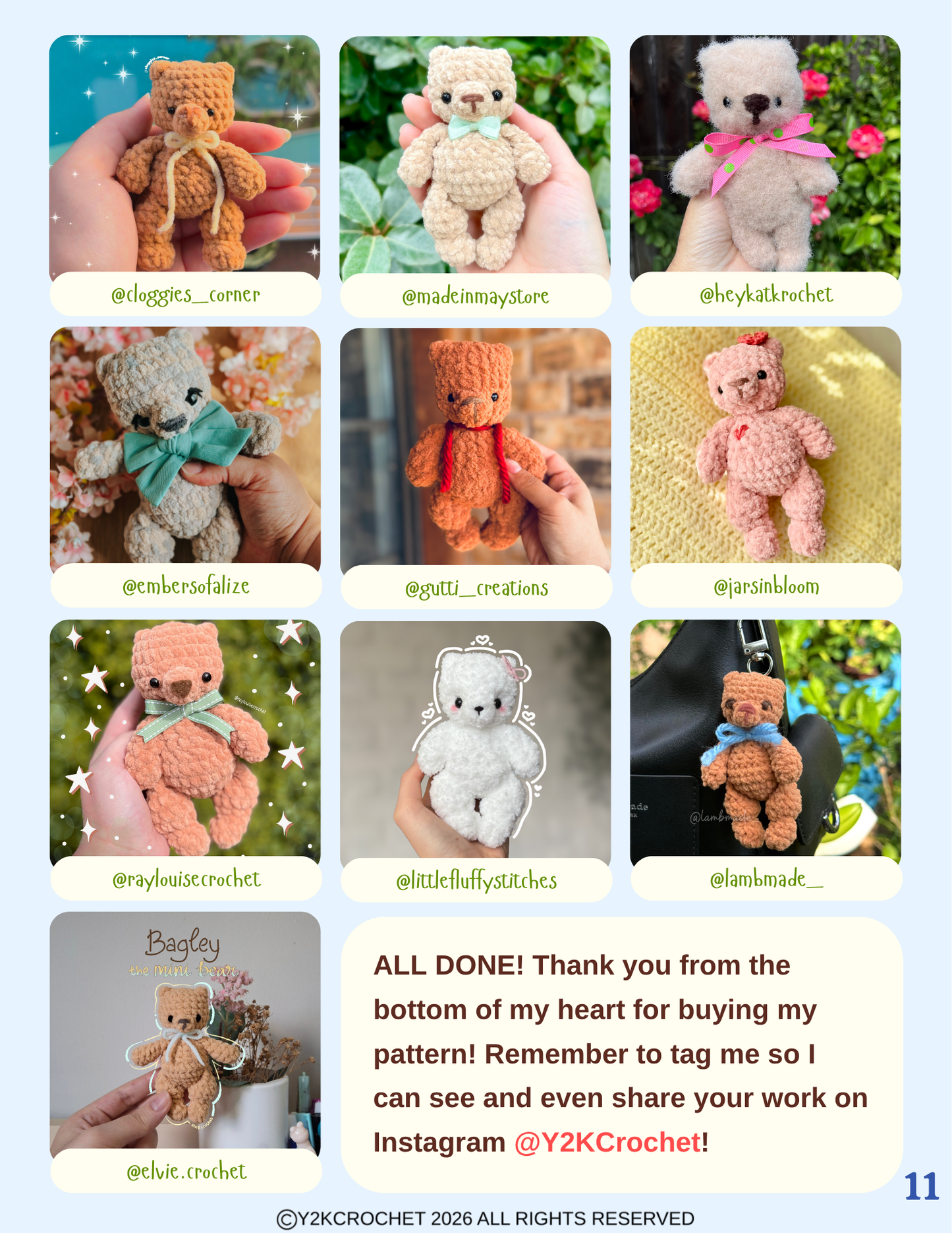 DIGITAL PATTERN: Bagley the Mini Teddy Bear Plushie + Bag Charm