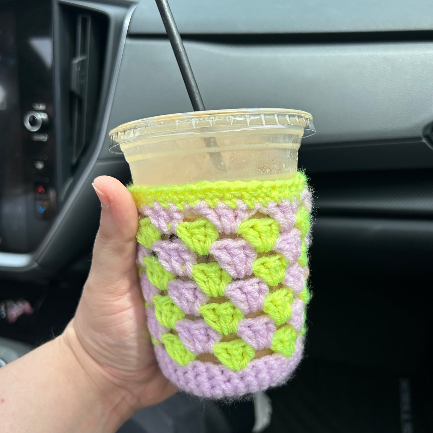 Crochet Iced Coffee Koozie (Black + Ballet Pink)