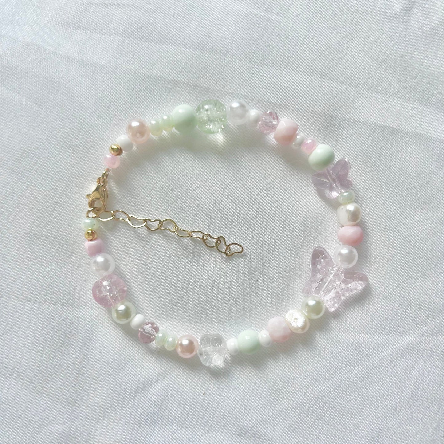 Pink and Green Butterfly Beaded Bracelet