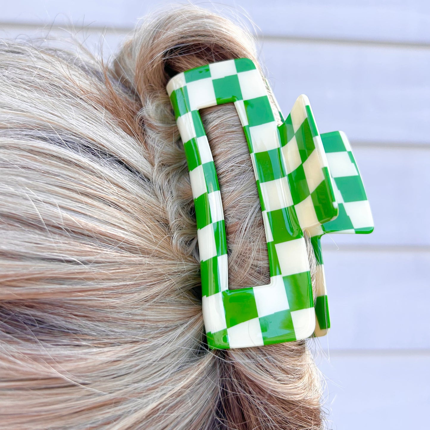 Large Green Checkered Claw Clips