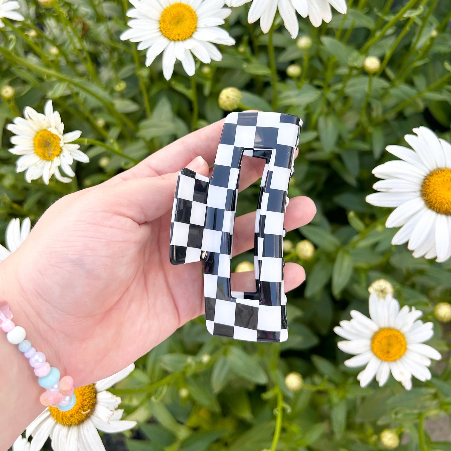 Large Black Checkered Claw Clips