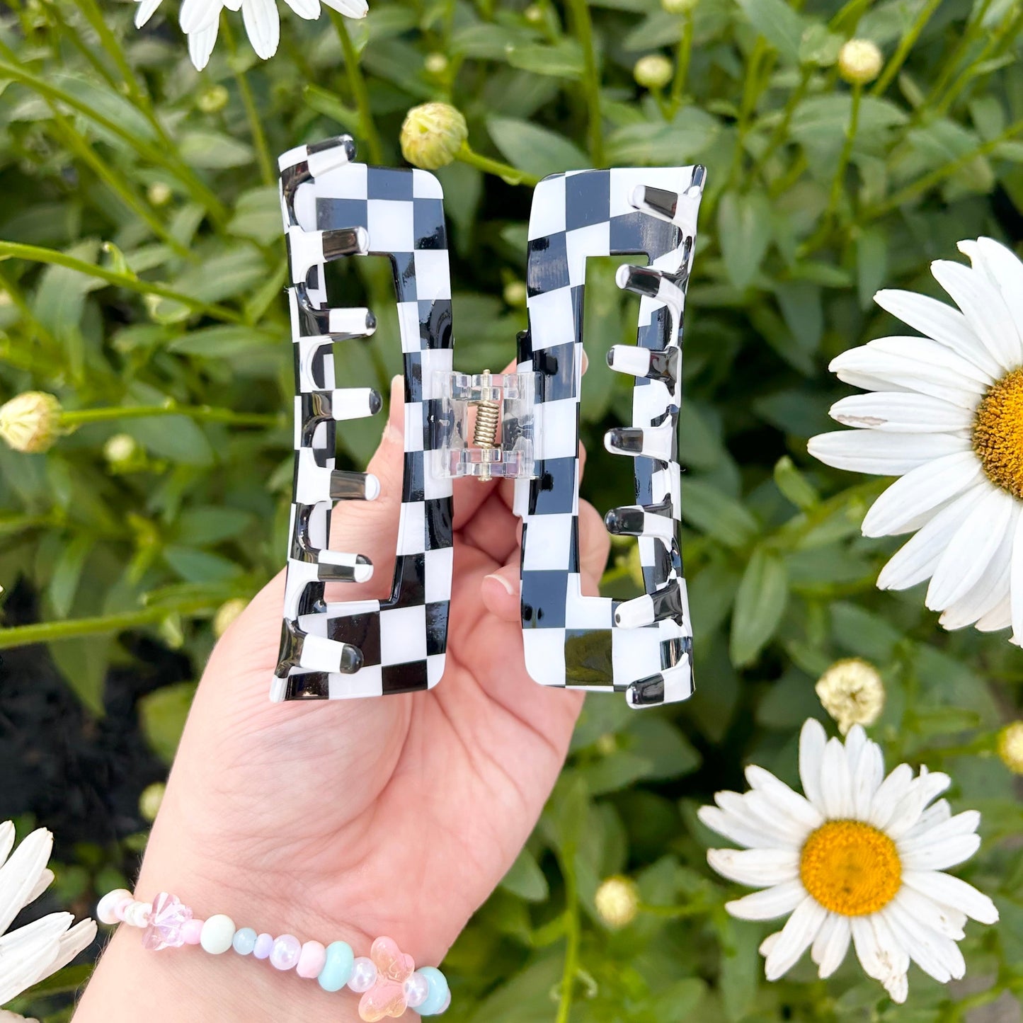Large Black Checkered Claw Clips