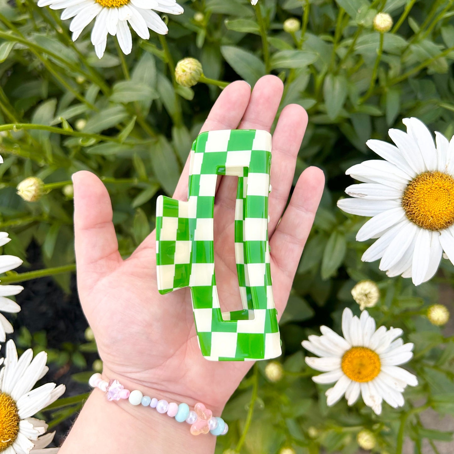 Large Green Checkered Claw Clips