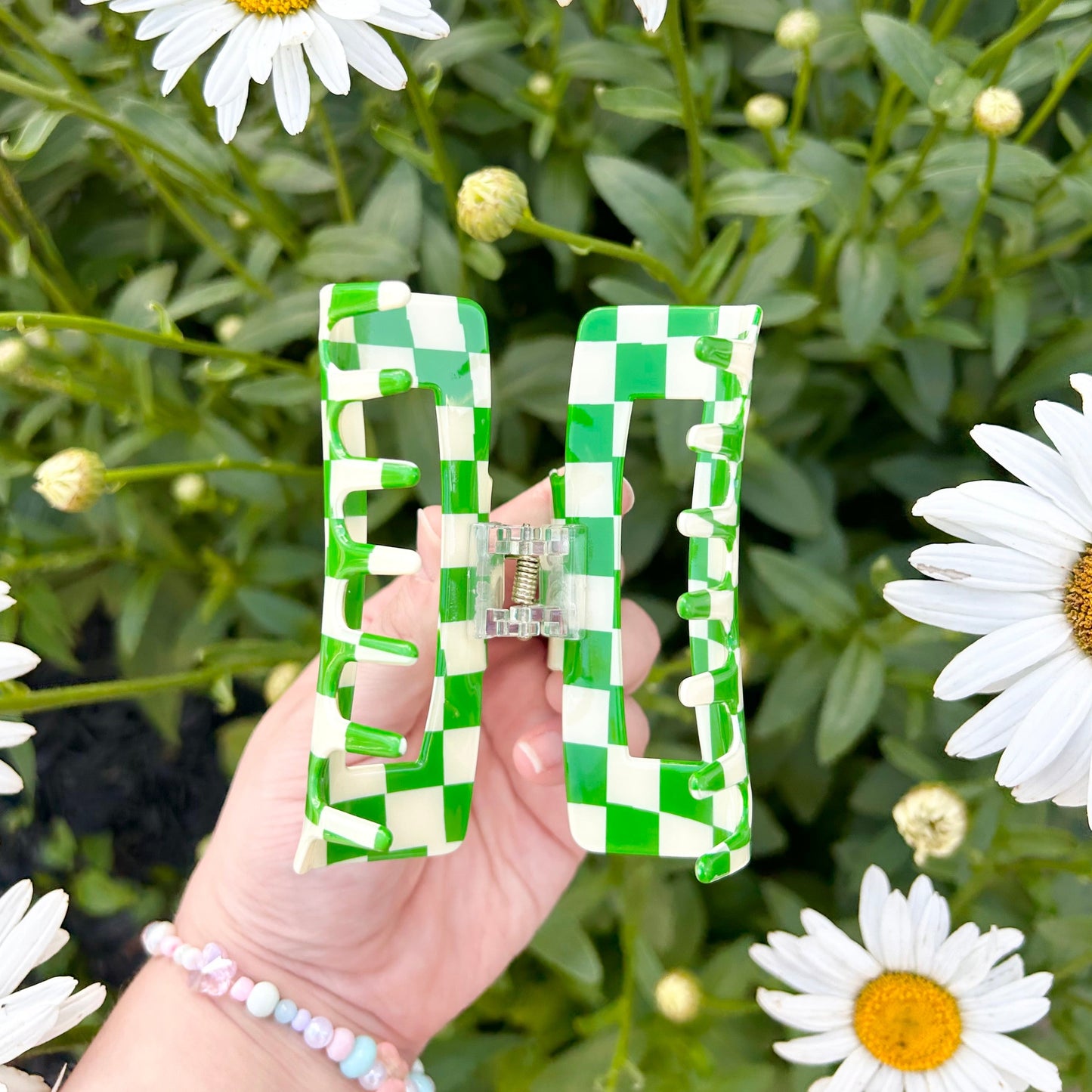 Large Green Checkered Claw Clips