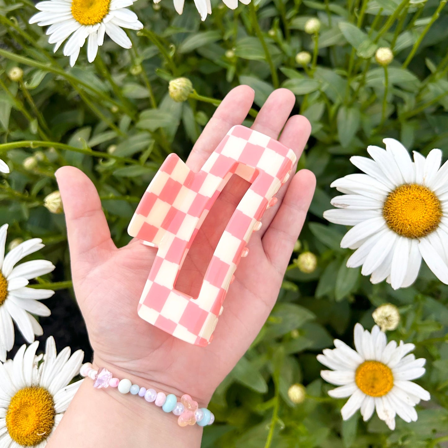 Large Pink Checkered Claw Clips
