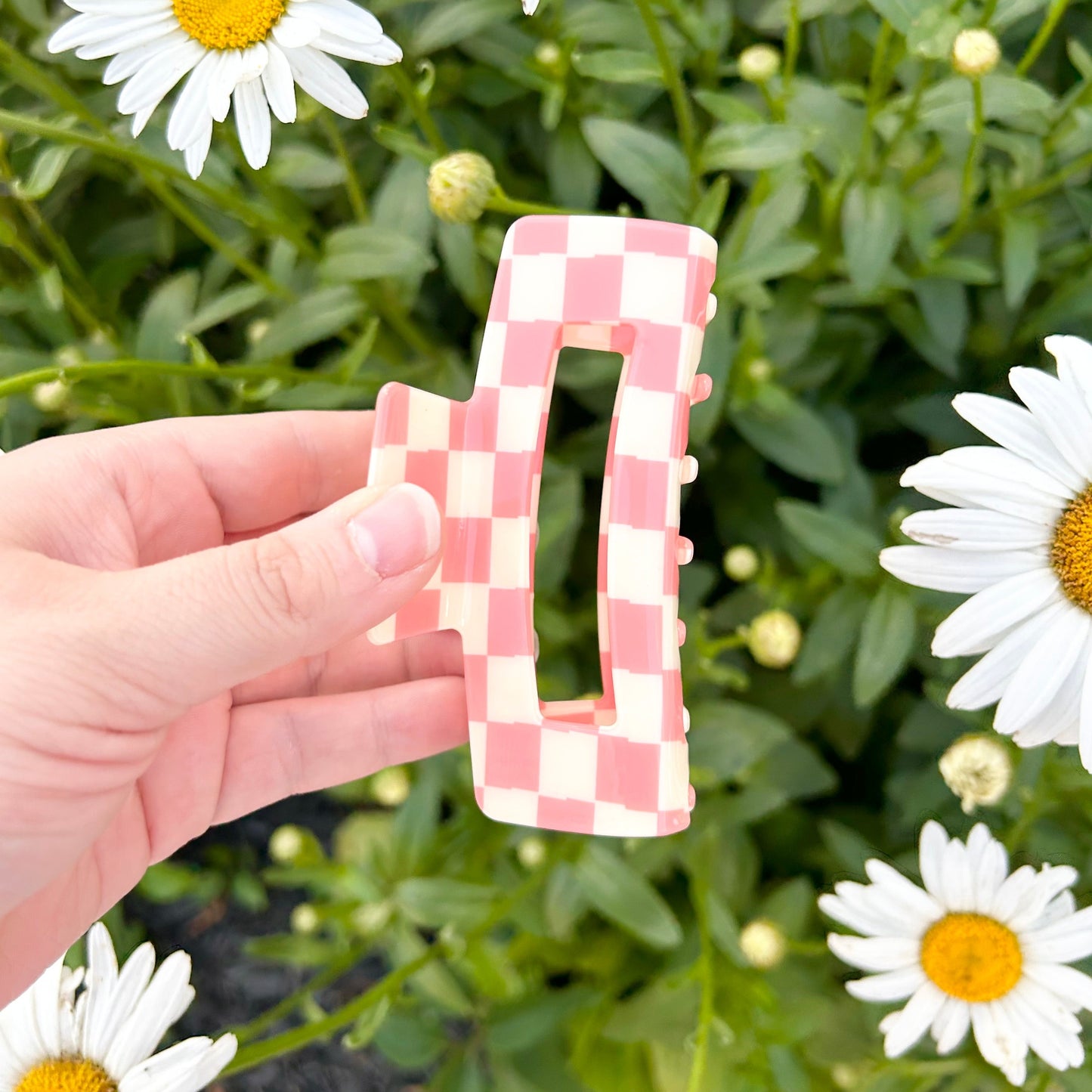 Large Pink Checkered Claw Clips