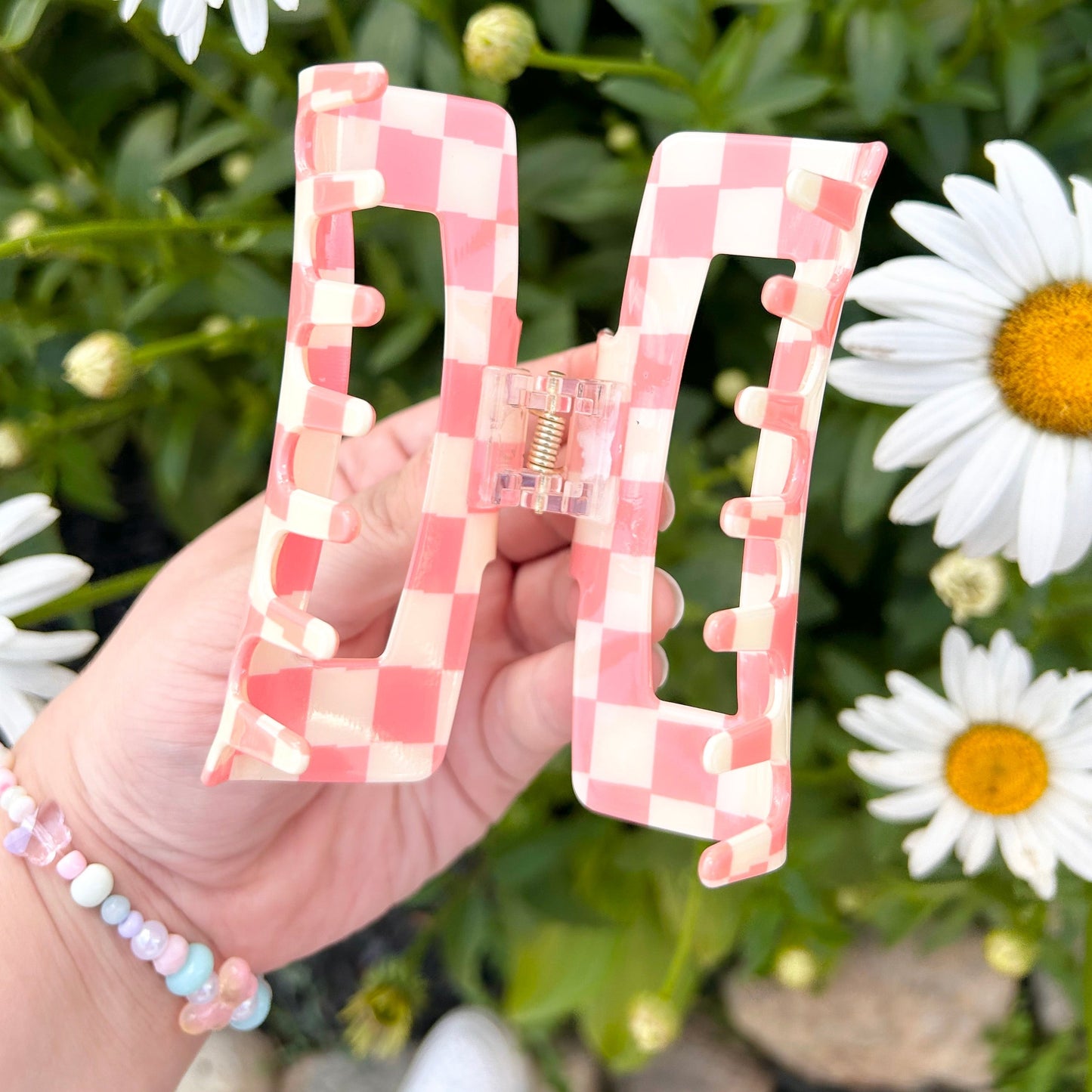 Large Pink Checkered Claw Clips