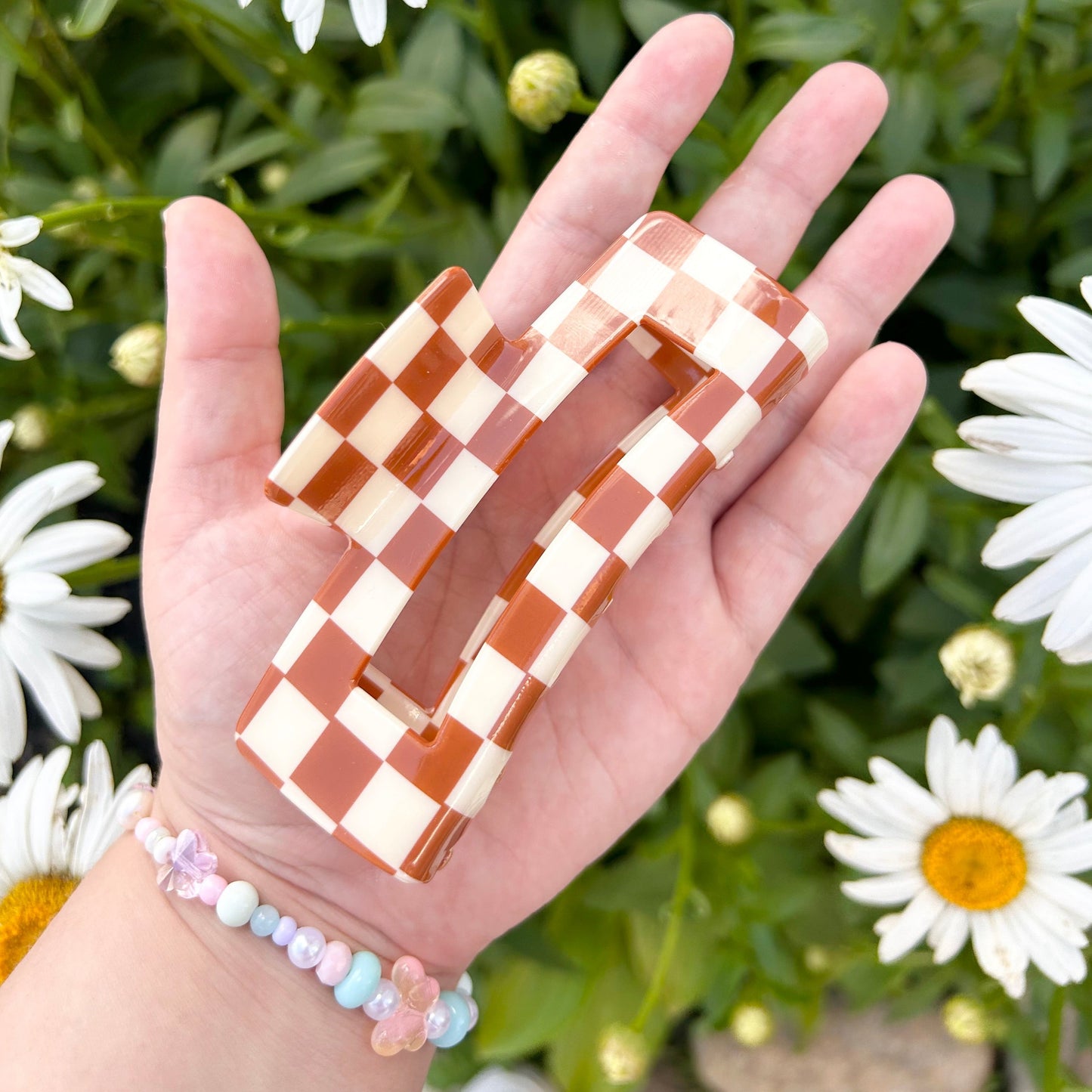 Large Brown Checkered Claw Clips