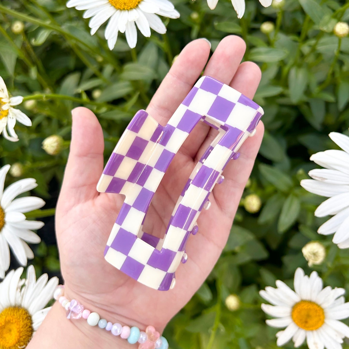 Large Purple Checkered Claw Clips