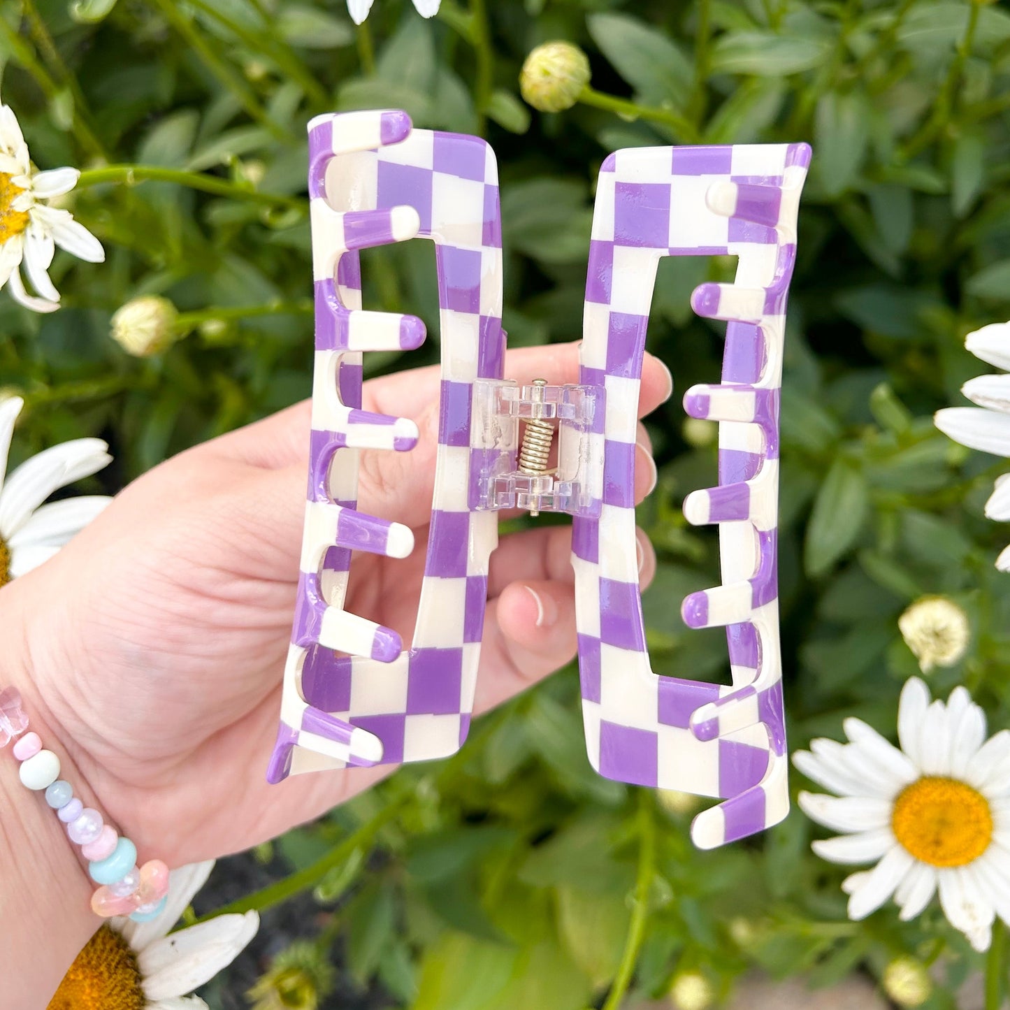Large Purple Checkered Claw Clips