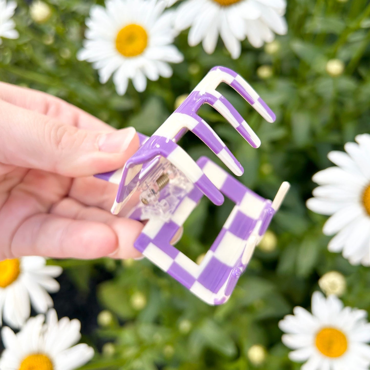 Small Purple Checkered Claw Clips