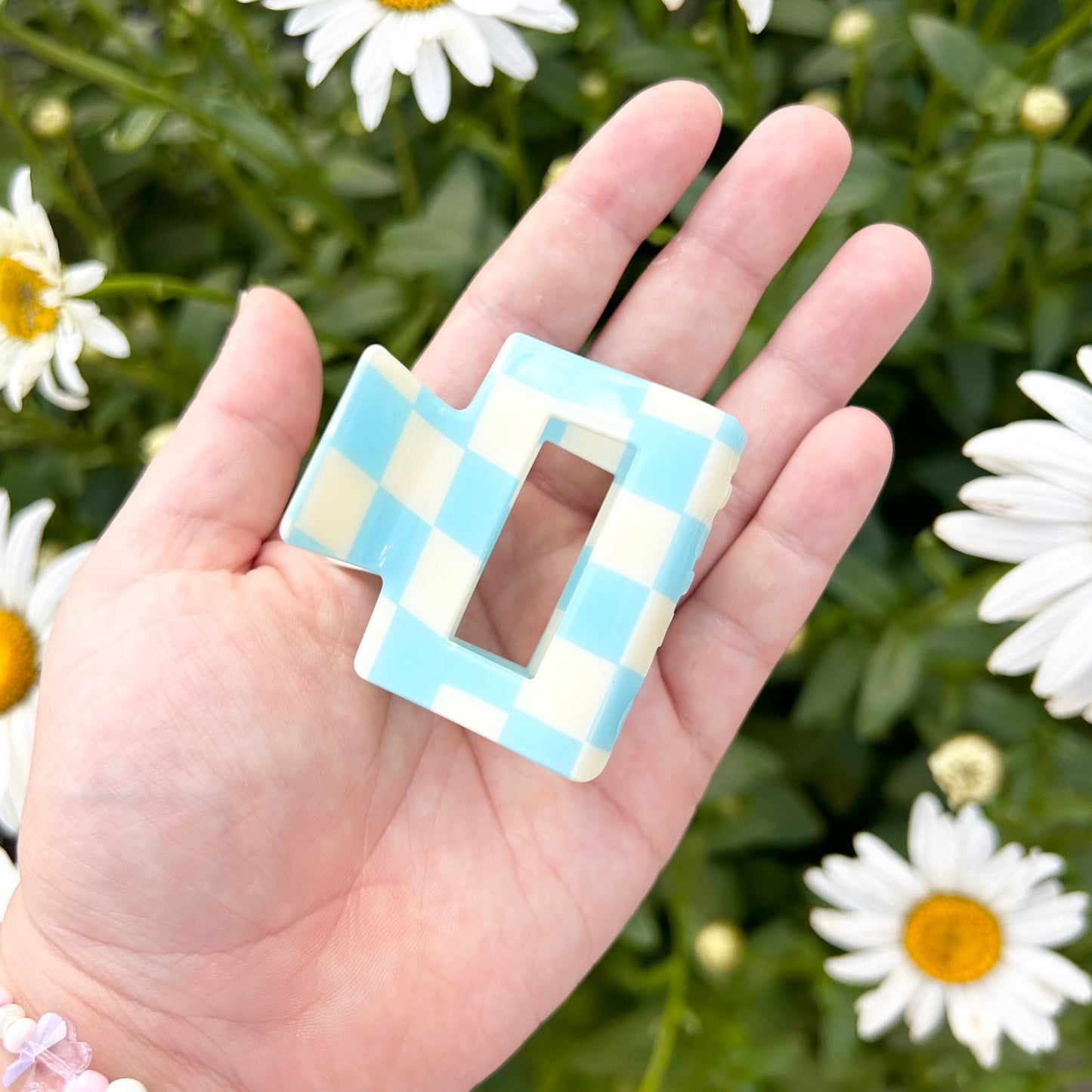 Small Blue Checkered Claw Clips