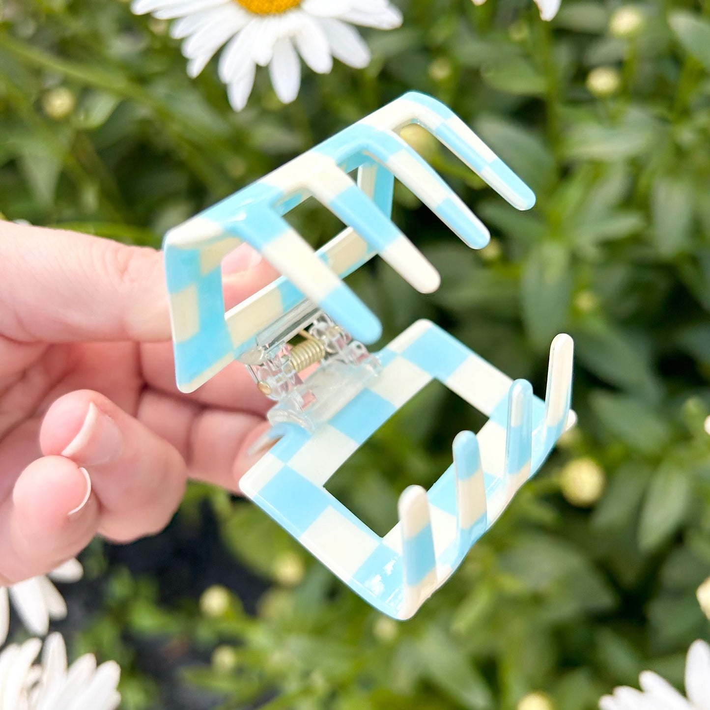 Small Blue Checkered Claw Clips
