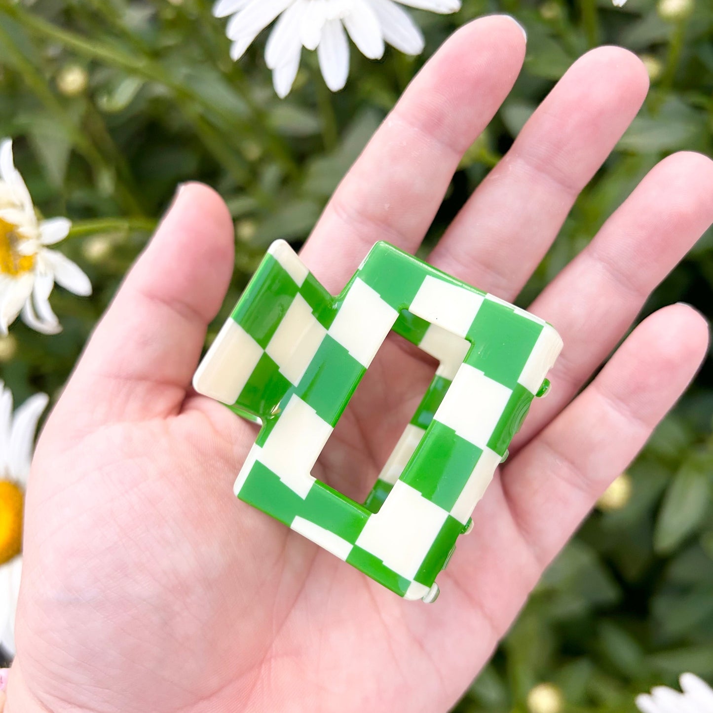 Small Green Checkered Claw Clips