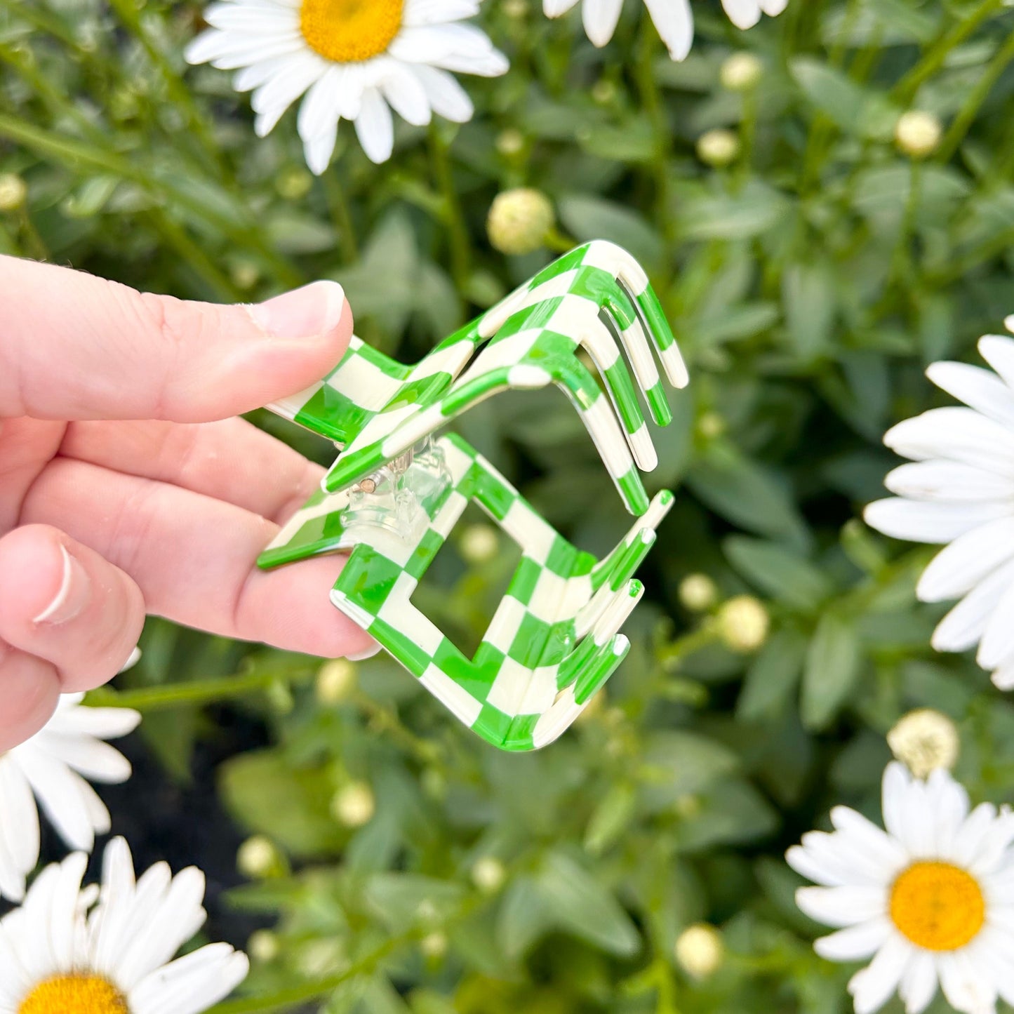 Small Green Checkered Claw Clips