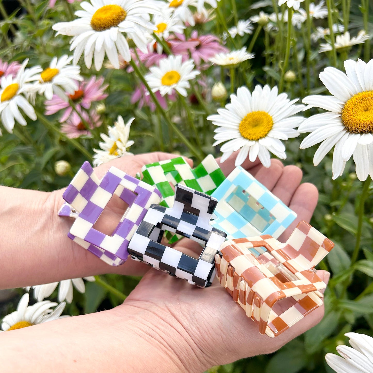 Small Brown Checkered Claw Clips