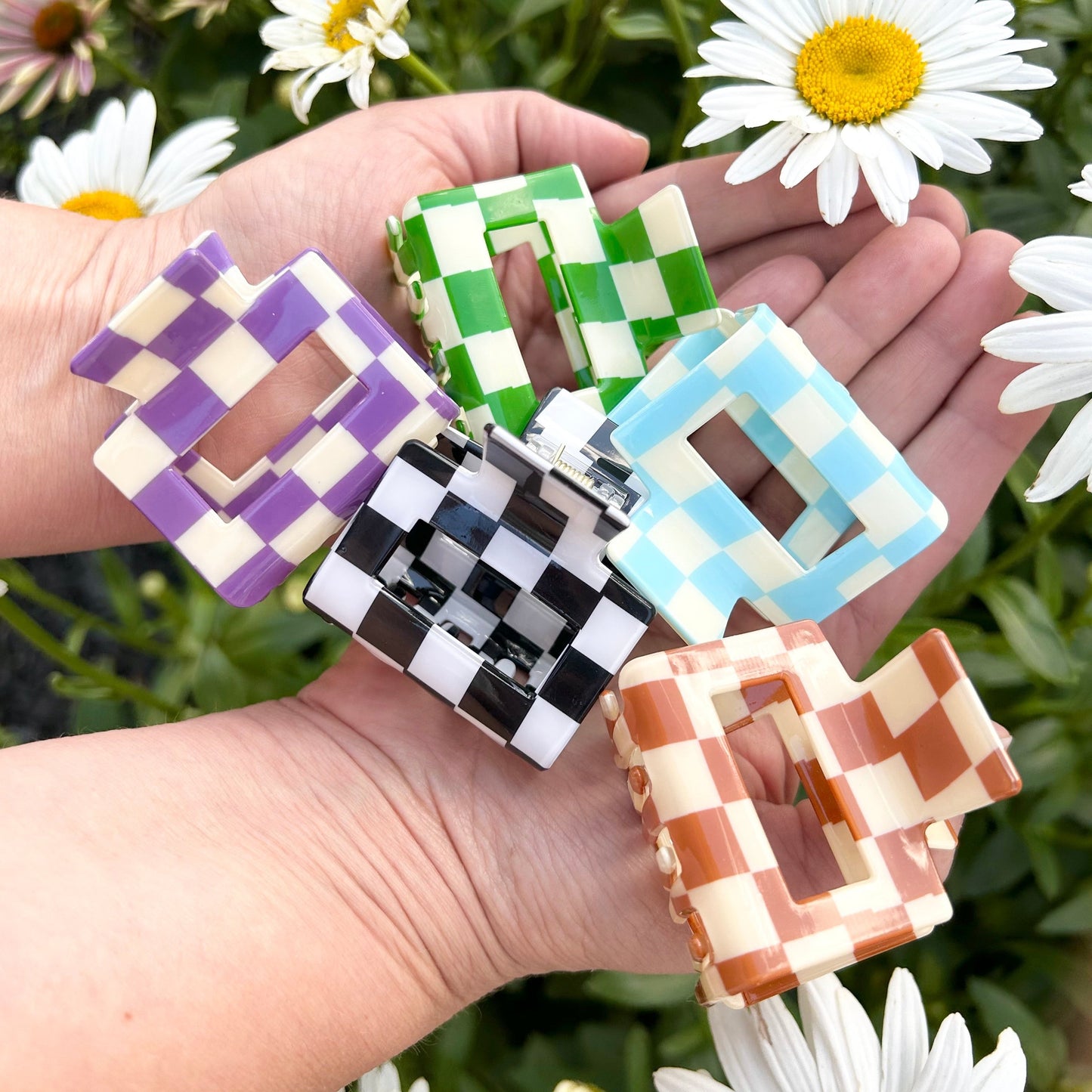 Small Purple Checkered Claw Clips