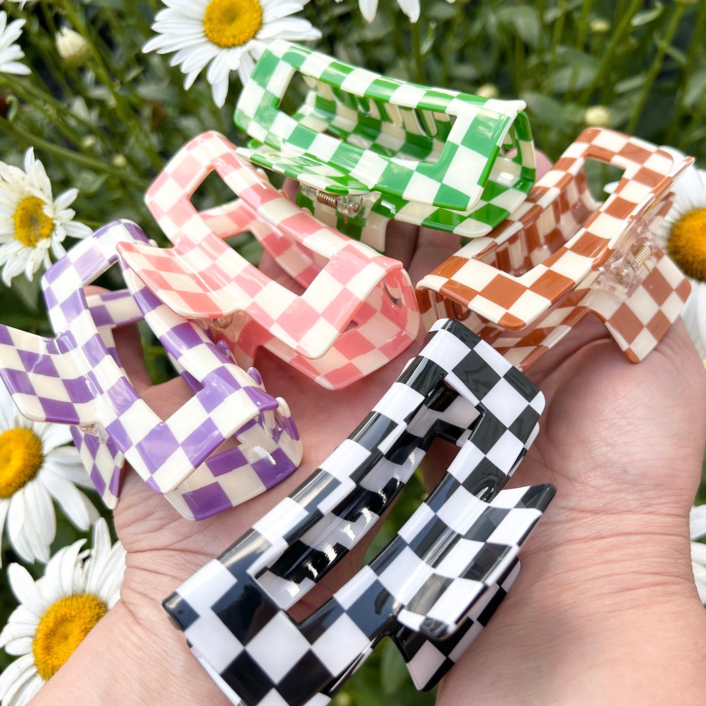 Large Green Checkered Claw Clips