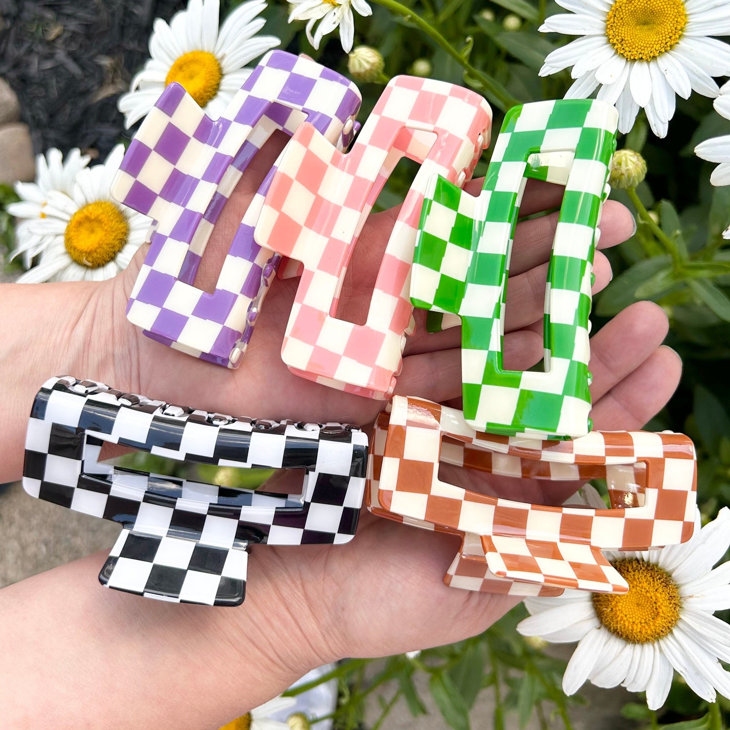 Large Purple Checkered Claw Clips