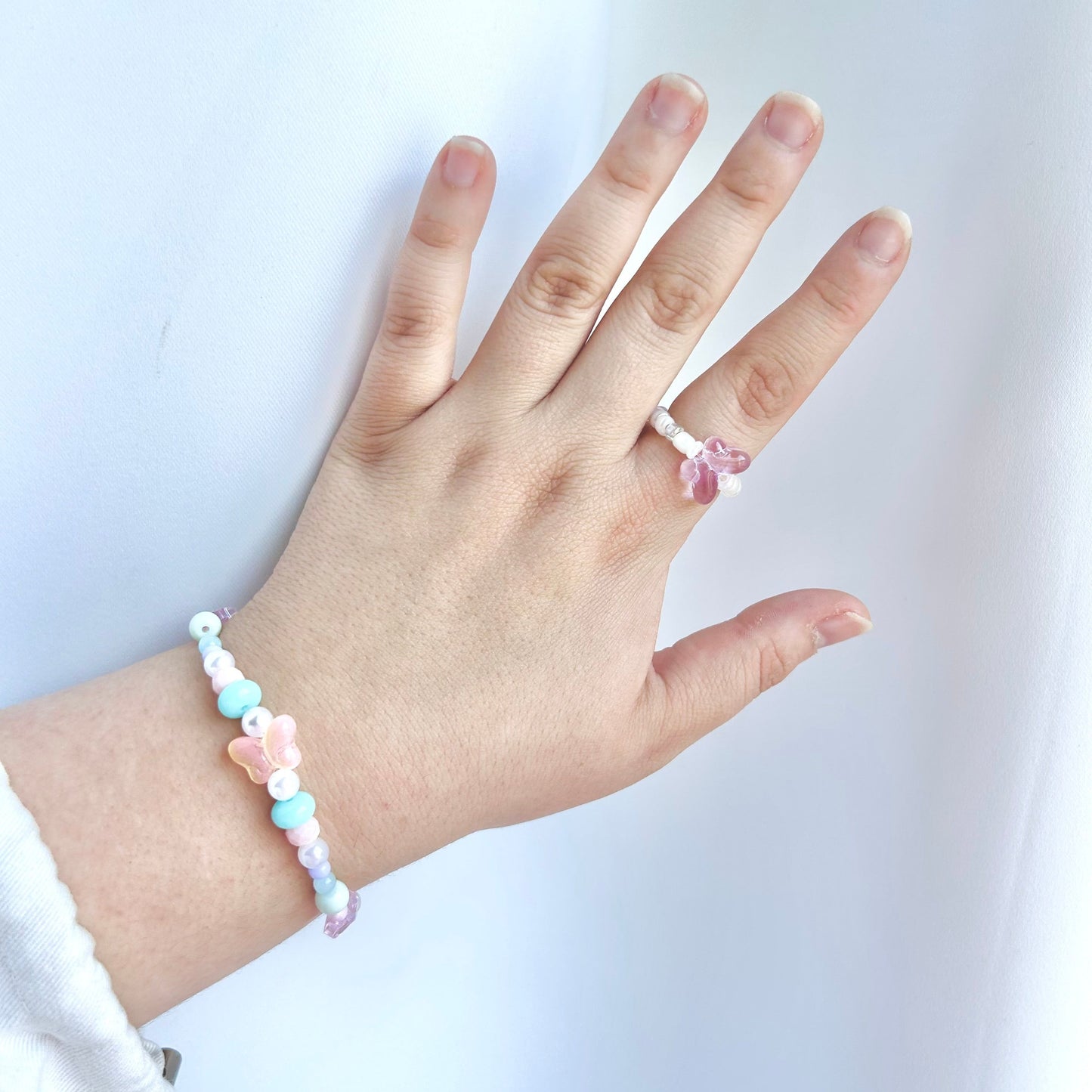 Purple Butterfly Stretchy Bead Ring
