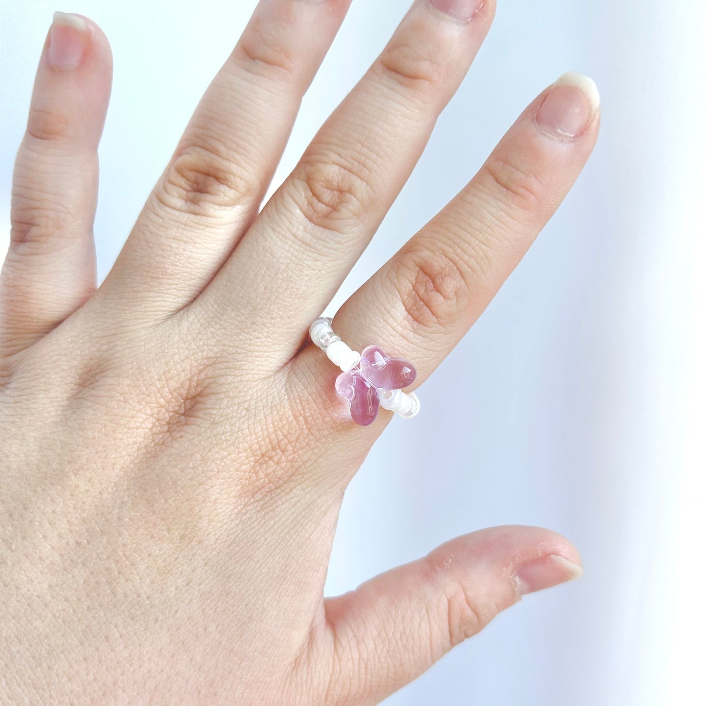 Purple Butterfly Stretchy Bead Ring