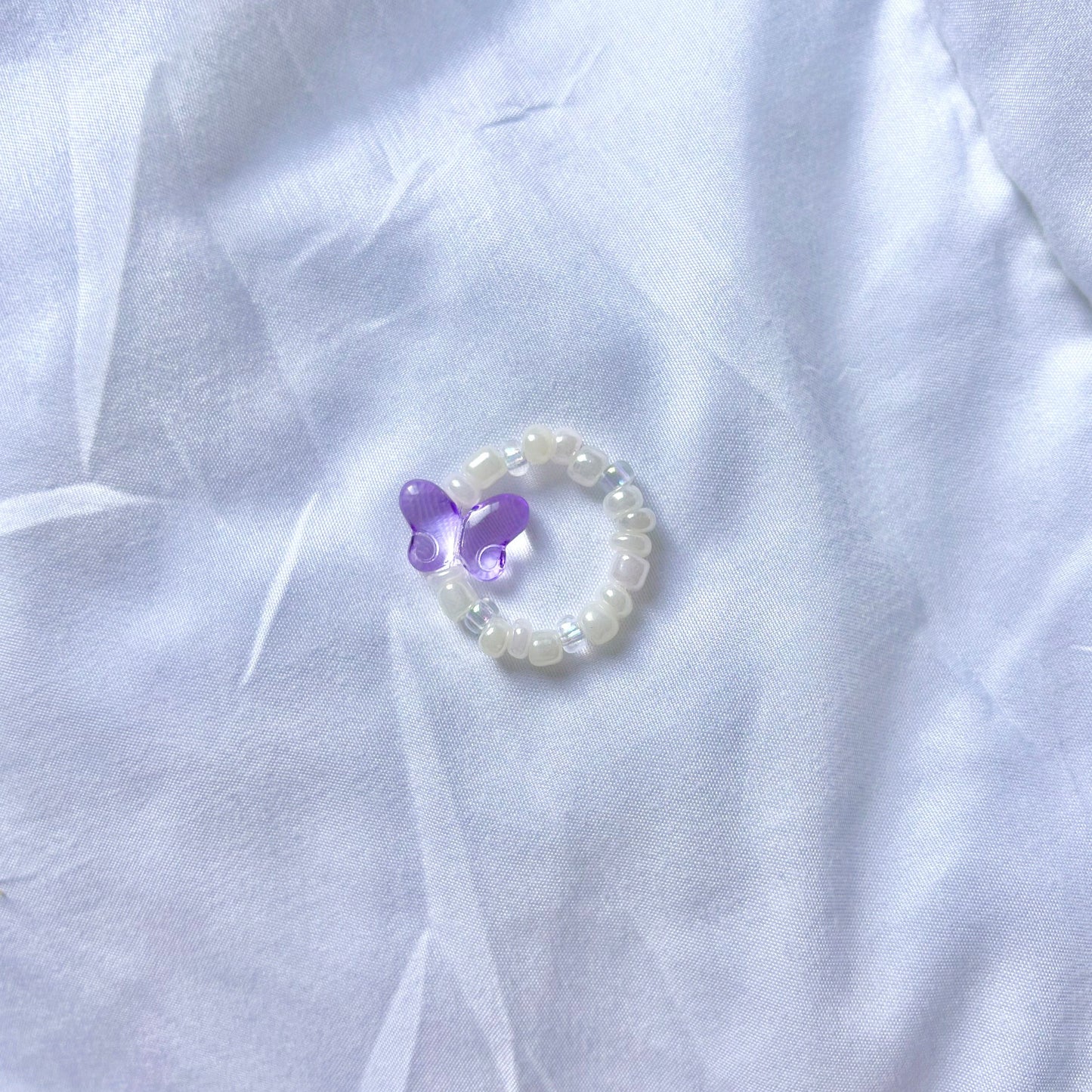 Purple Butterfly Stretchy Bead Ring