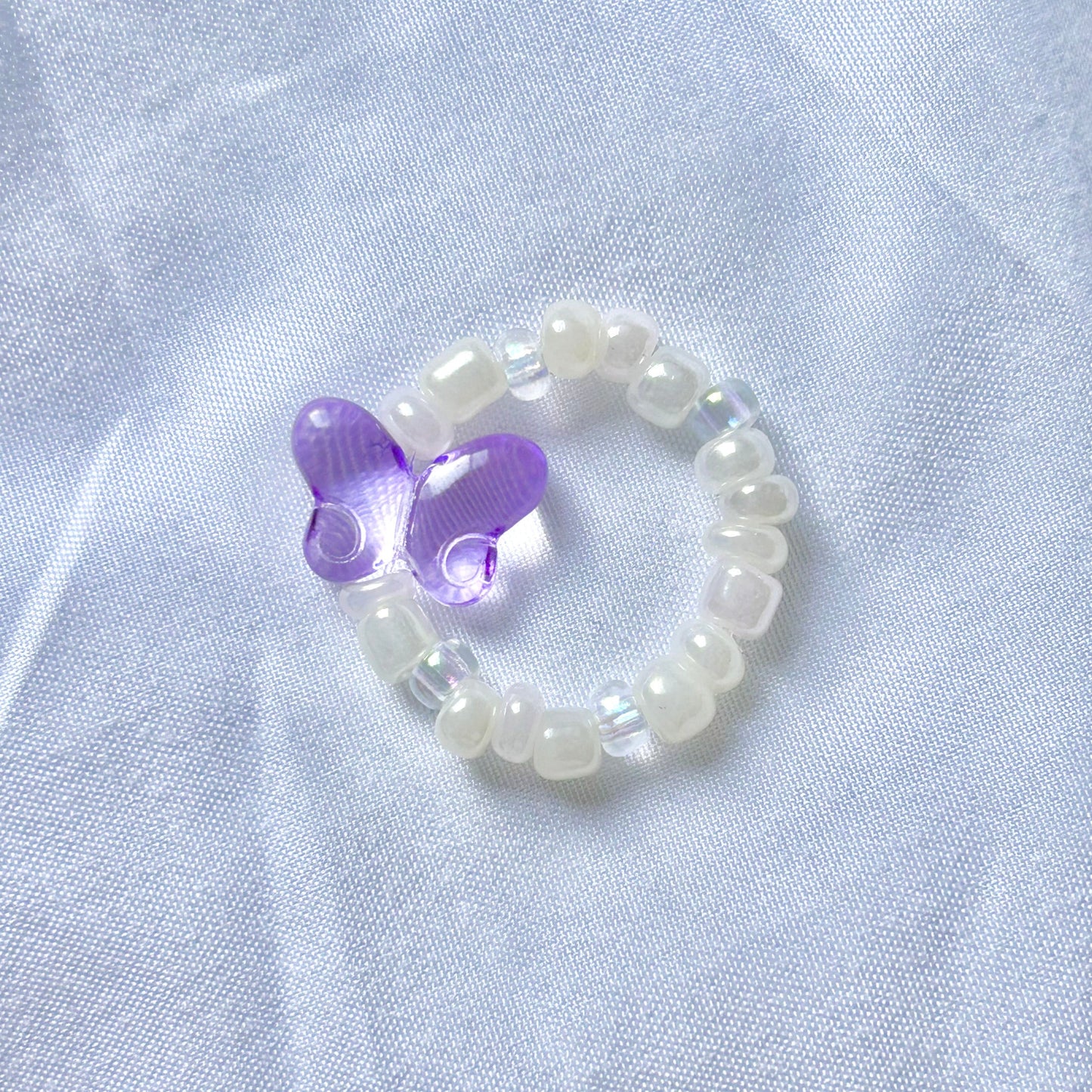 Purple Butterfly Stretchy Bead Ring