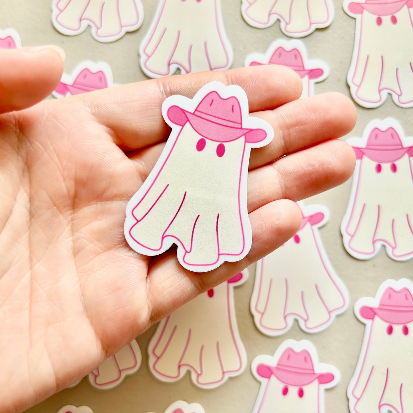 Pink Cowboy Ghost Halloween Sticker
