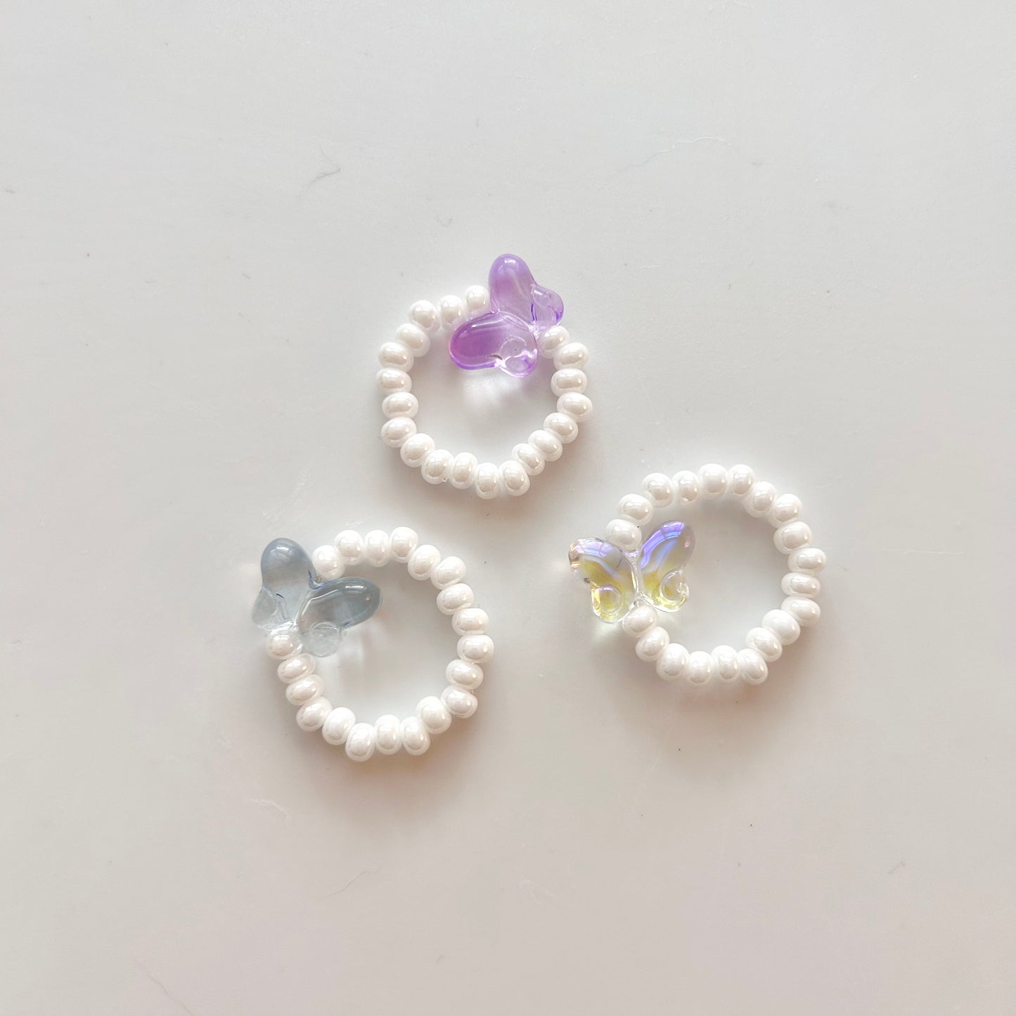 Glass Butterfly Stretchy Bead Ring