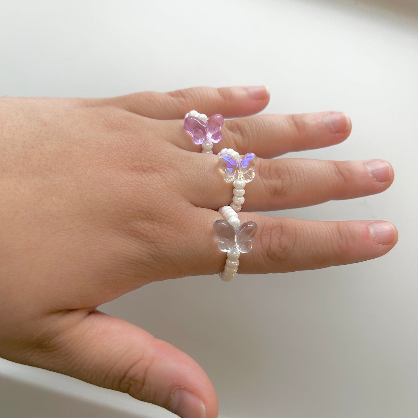 Glass Butterfly Stretchy Bead Ring