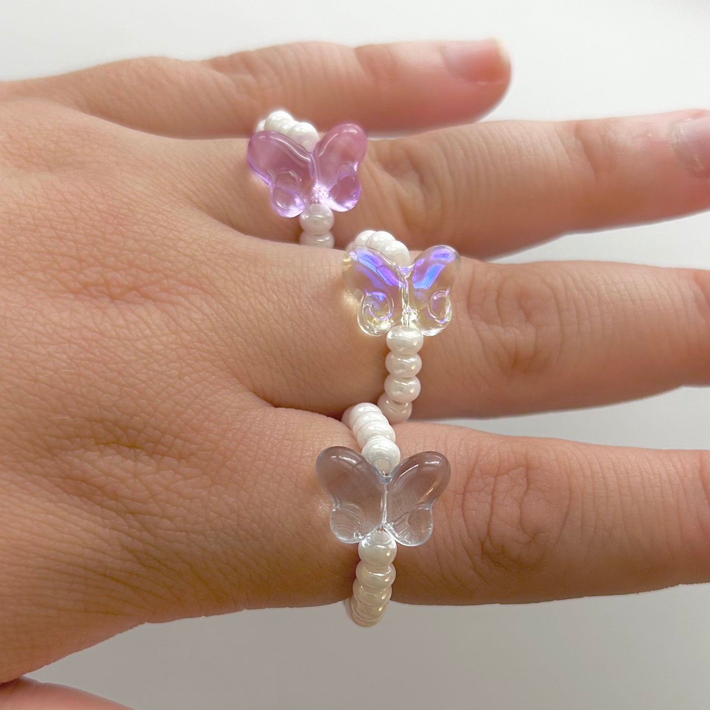 Glass Butterfly Stretchy Bead Ring