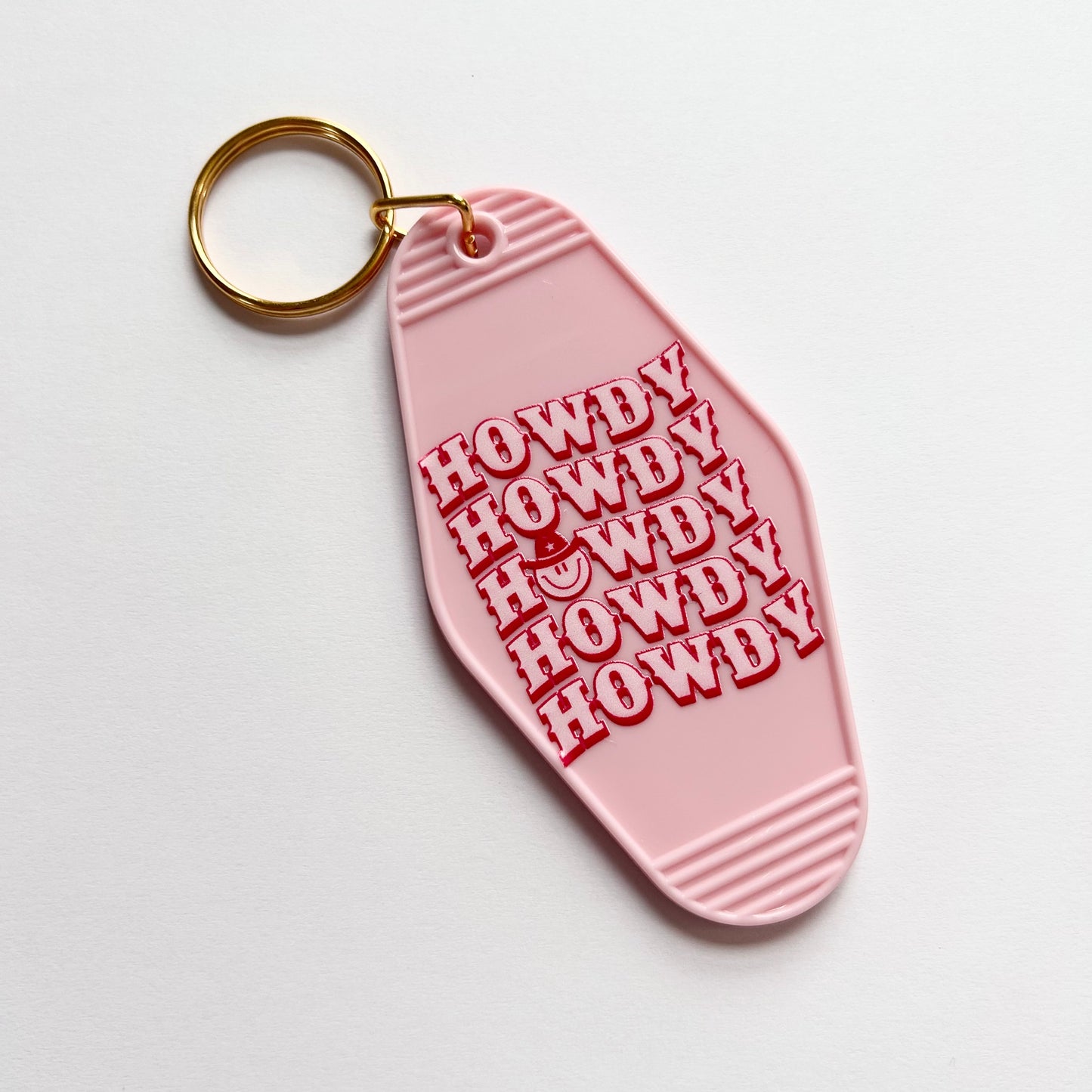 Howdy - Cute Pink Cowgirl Motel Keychain