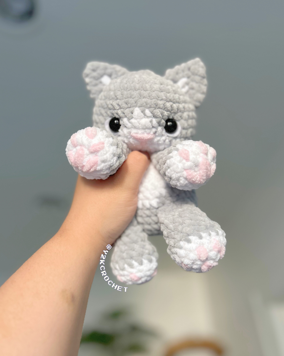 Gilbert the Baby Kitty Plushie - Crochet Gray Cat Plushie