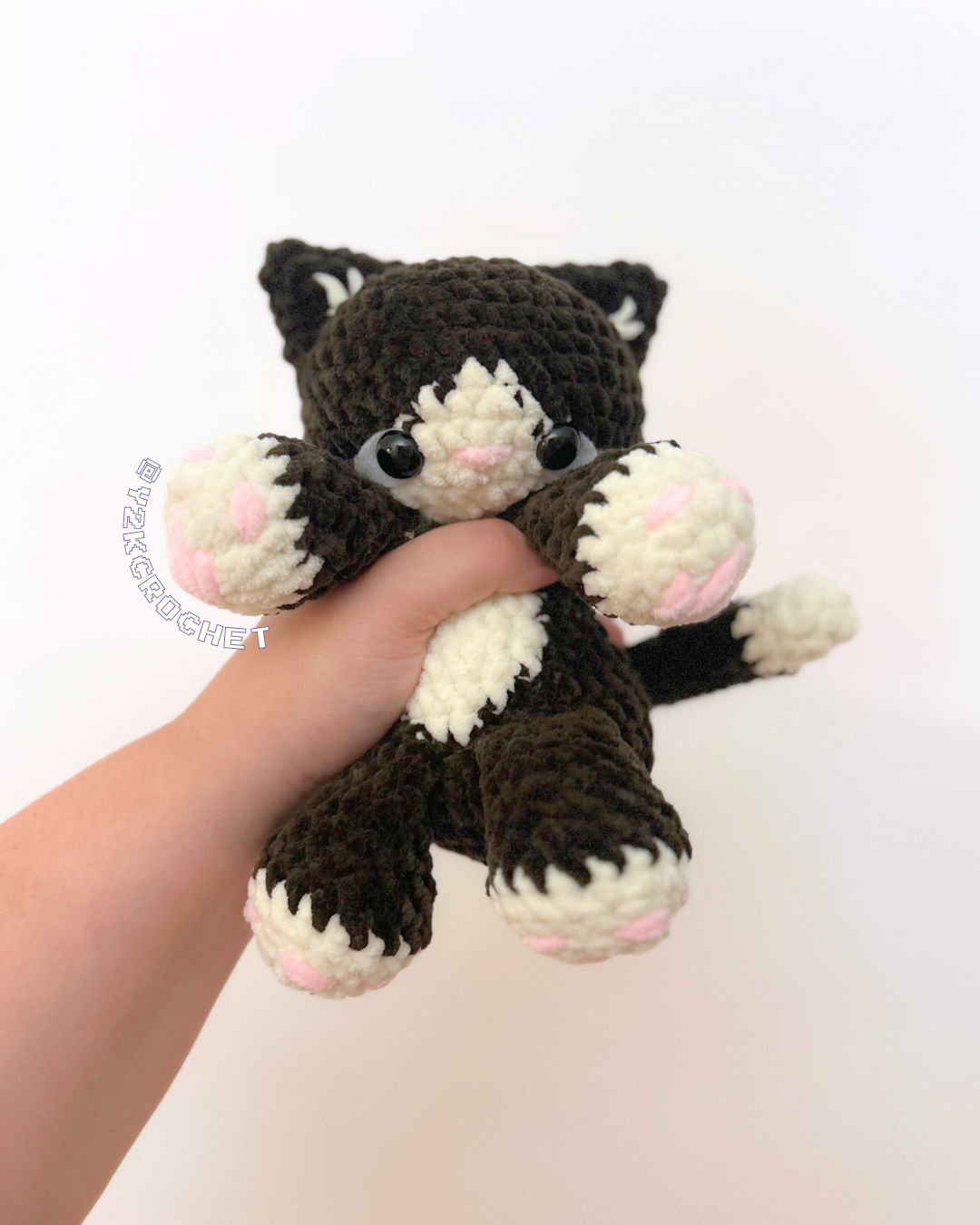 Bijou the Baby Kitty Plushie - Crochet Black Tuxedo Cat Plushie