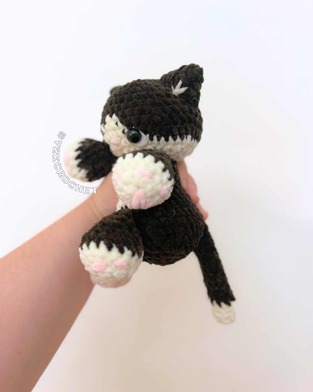 Bijou the Baby Kitty Plushie - Crochet Black Tuxedo Cat Plushie