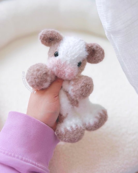 Colby - Crochet Cow Calf - Handmade Fluffy Baby Cow Plushie