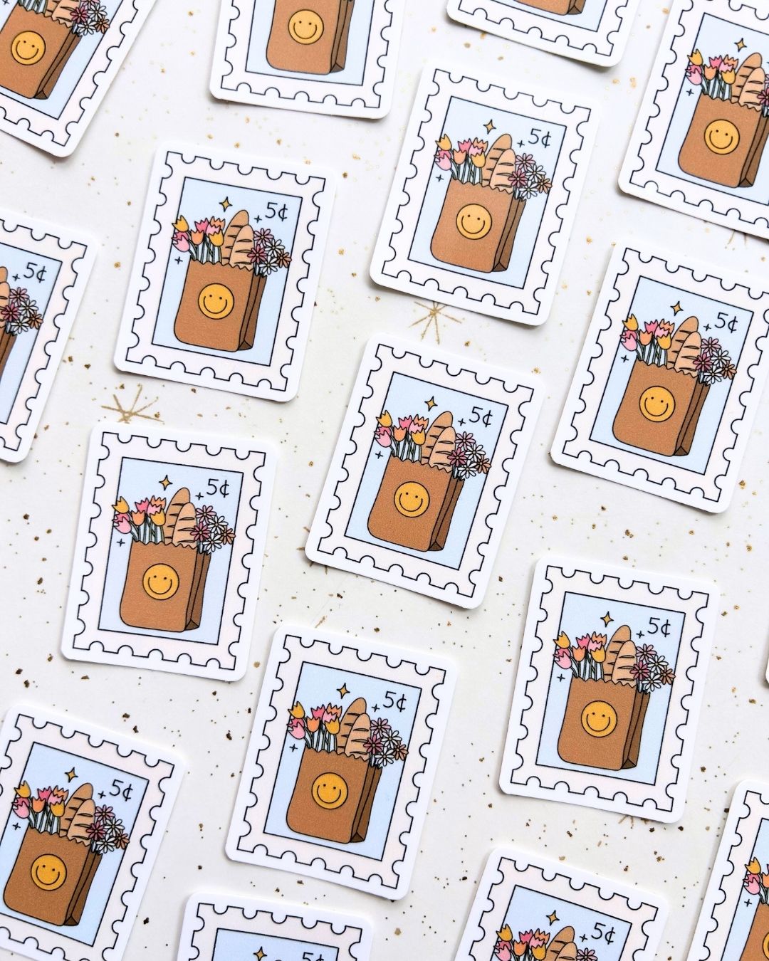 Market Bag Postage Stamp - Farmers Market Groceries Sticker