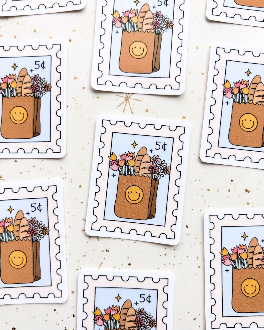 Market Bag Postage Stamp - Farmers Market Groceries Sticker