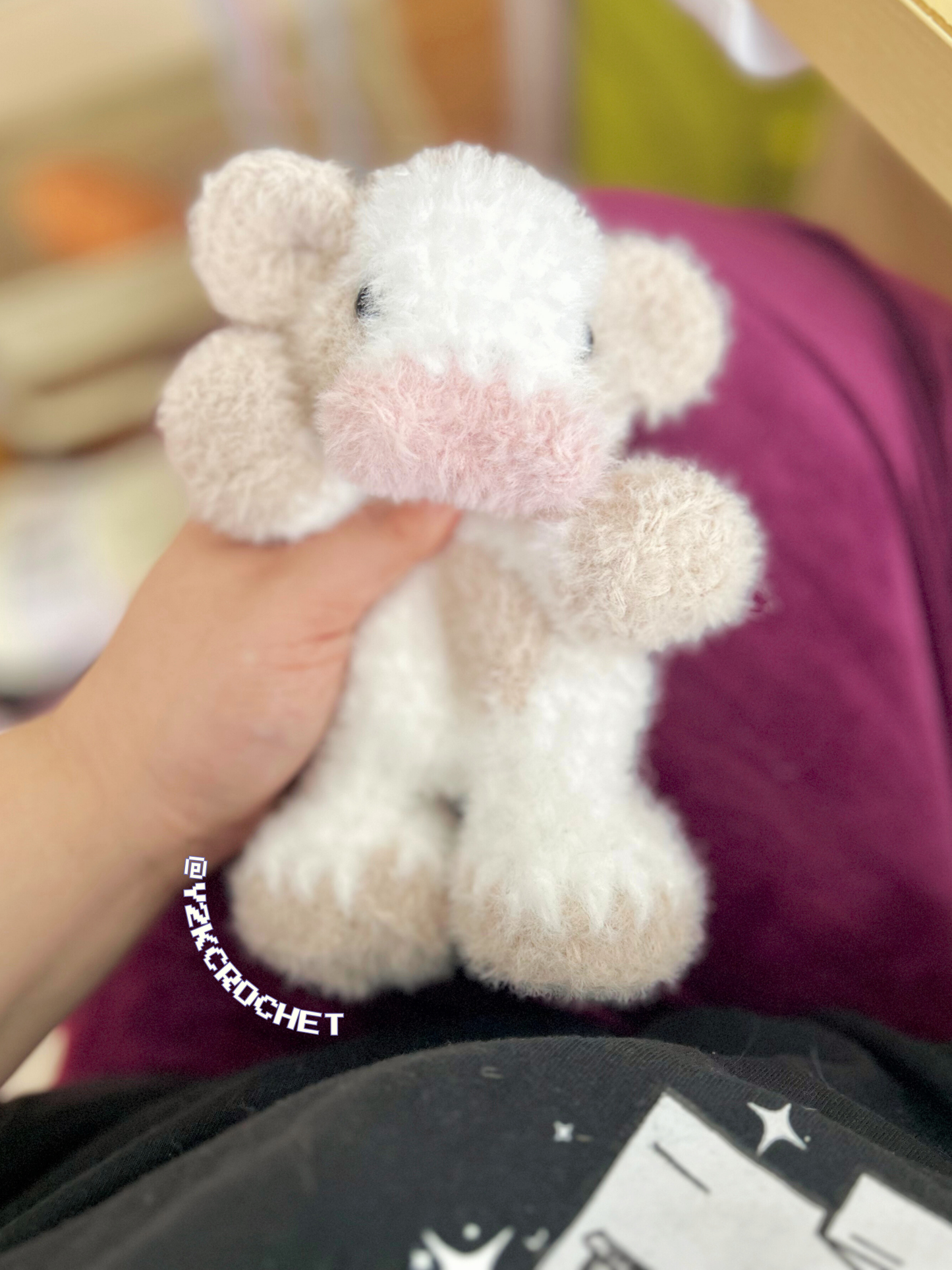 Chai - Crochet Cow Calf - Handmade Fluffy Baby Cow Plushie