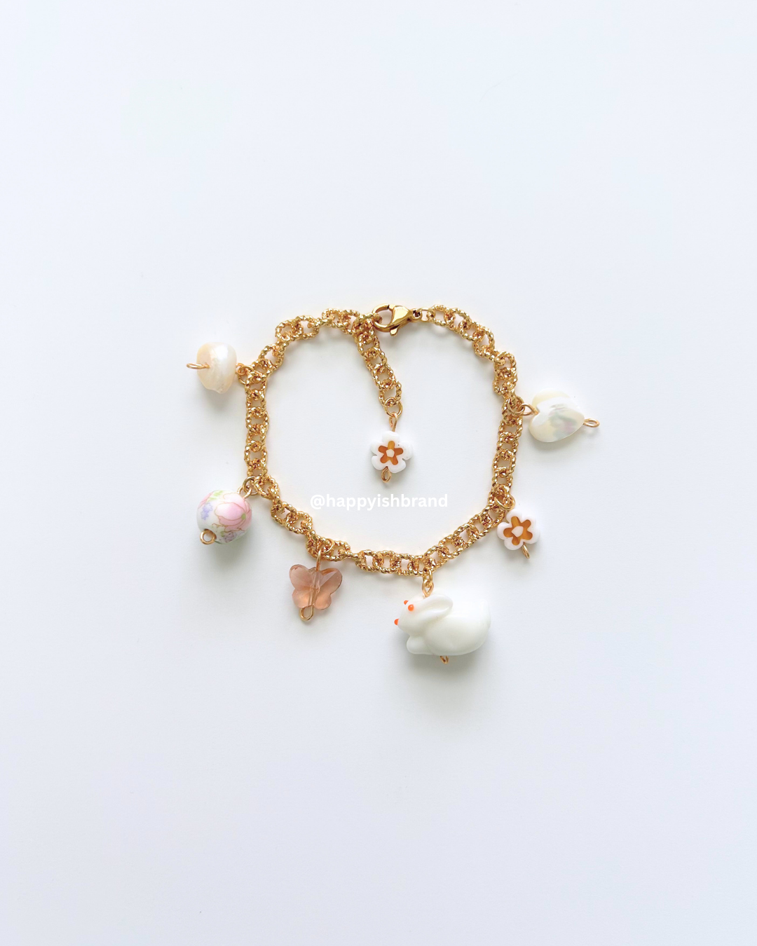 Vintage Bunny - Handmade Glass Bead Charm Bracelet