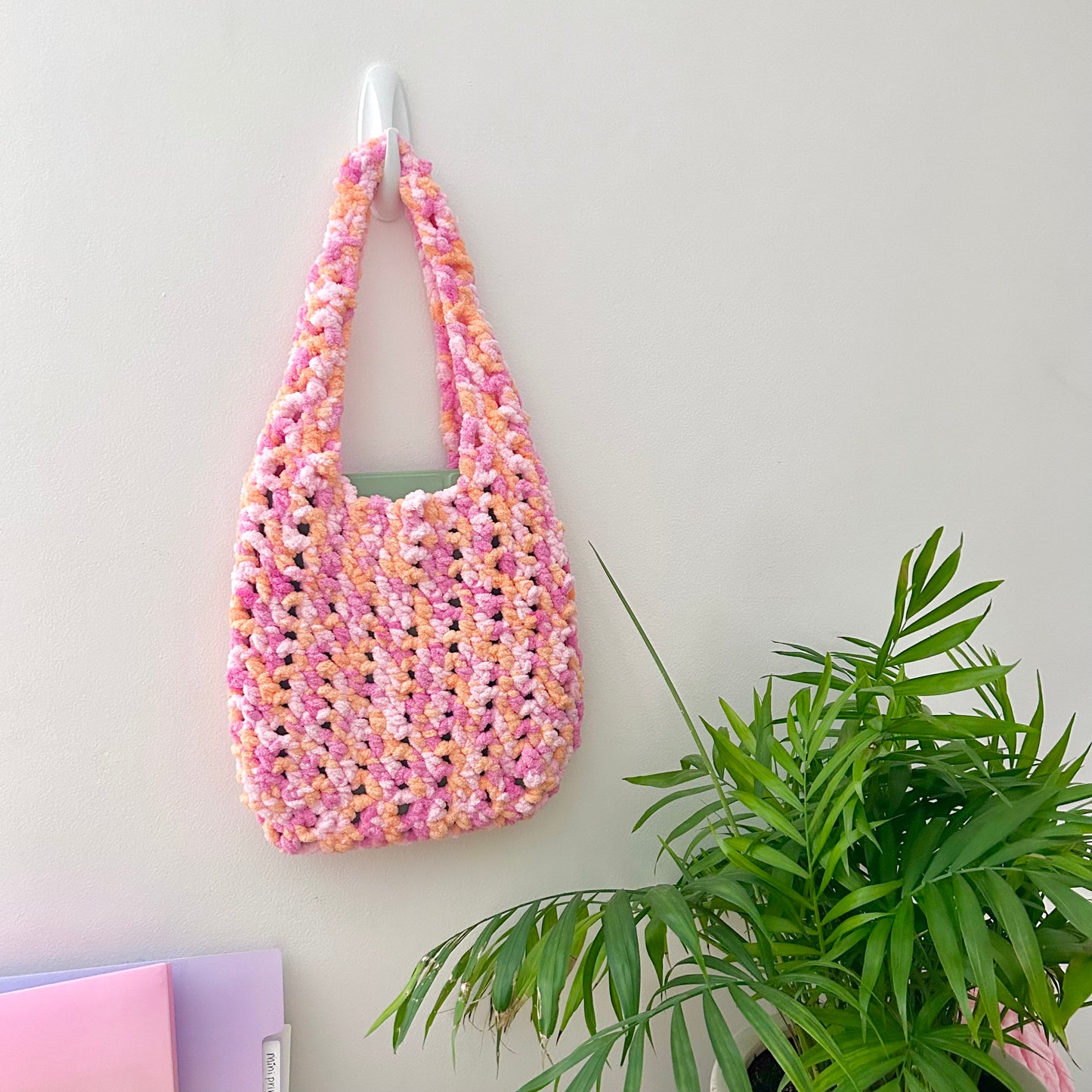 Orange + Pink Crochet Tote Bag