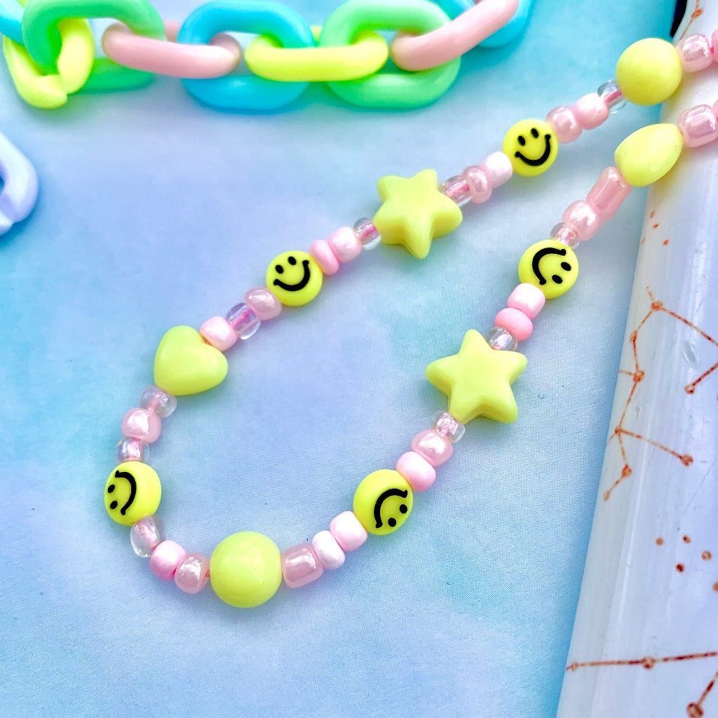 Pink Kawaii Smiley Face Phone Charm
