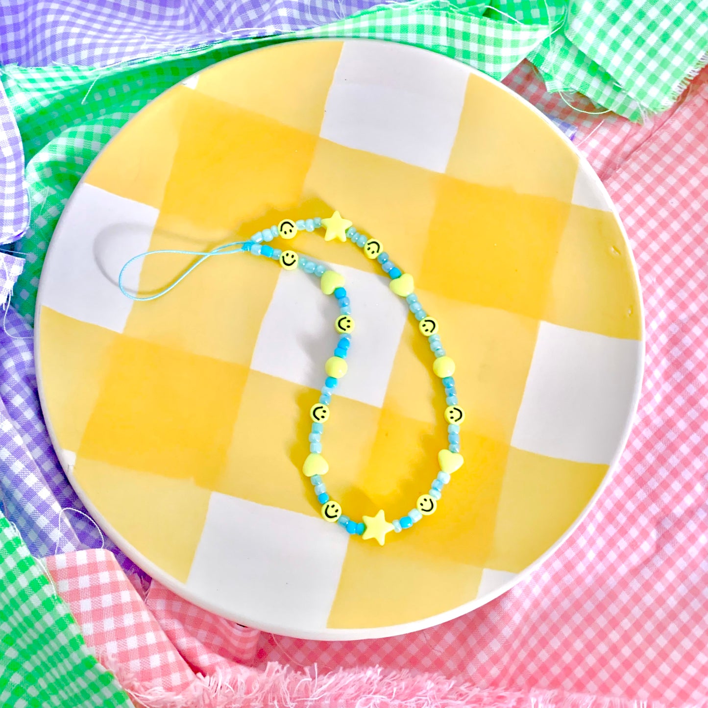 Blue Kawaii Smiley Face Phone Charm