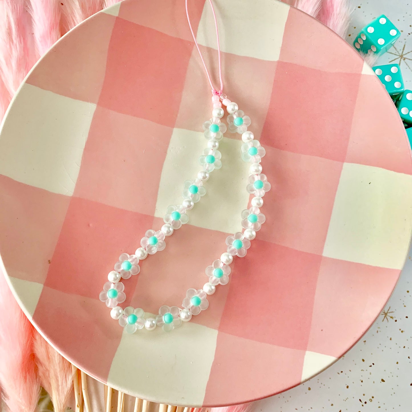 Mint Flower Phone Charm