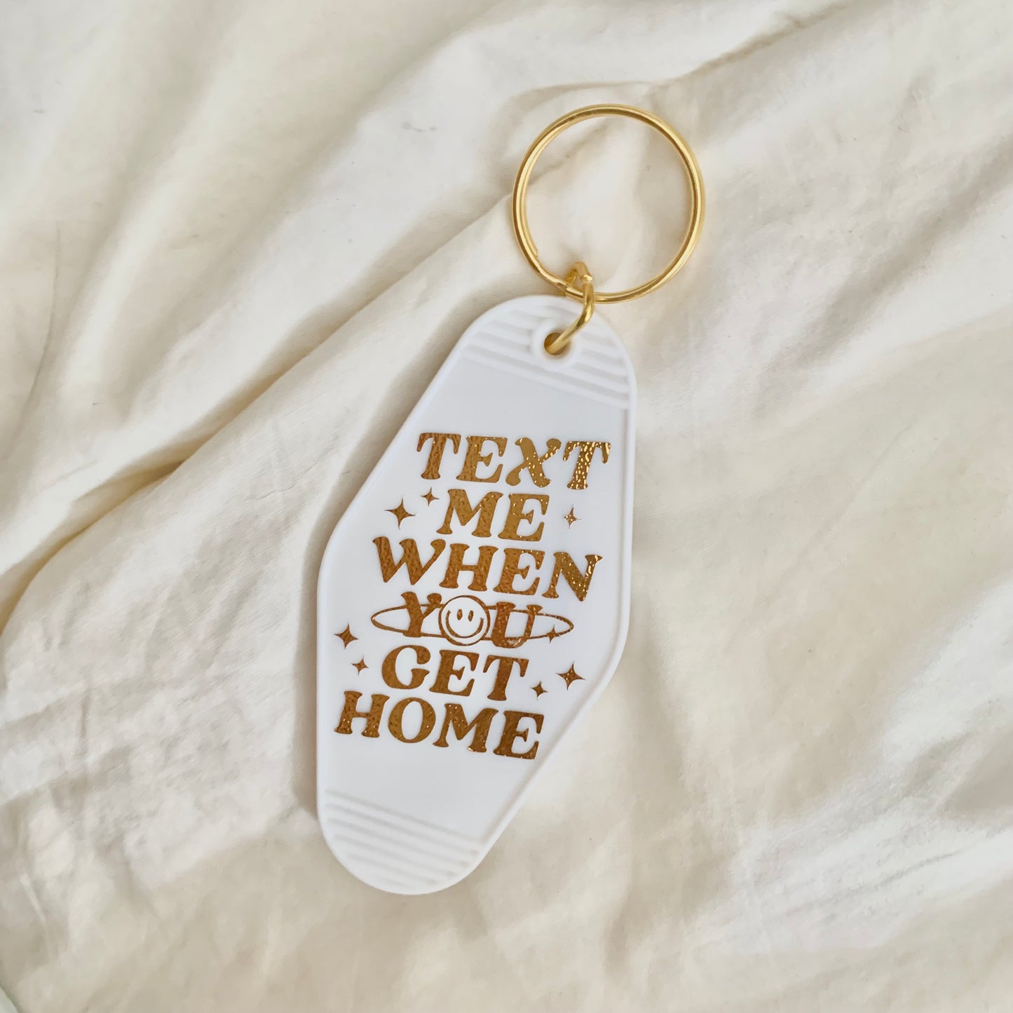 "Text Me When You Get Home" | Retro Motel Keychain