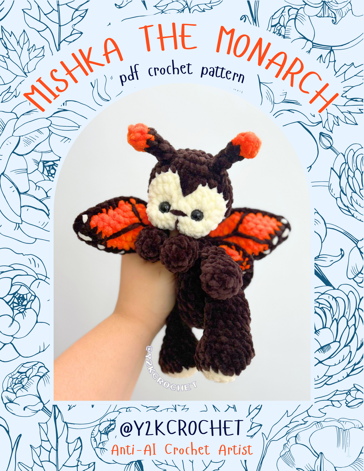 DIGITAL PATTERN: Mishka the Monarch Butterfly - Amigurumi Crochet Pattern