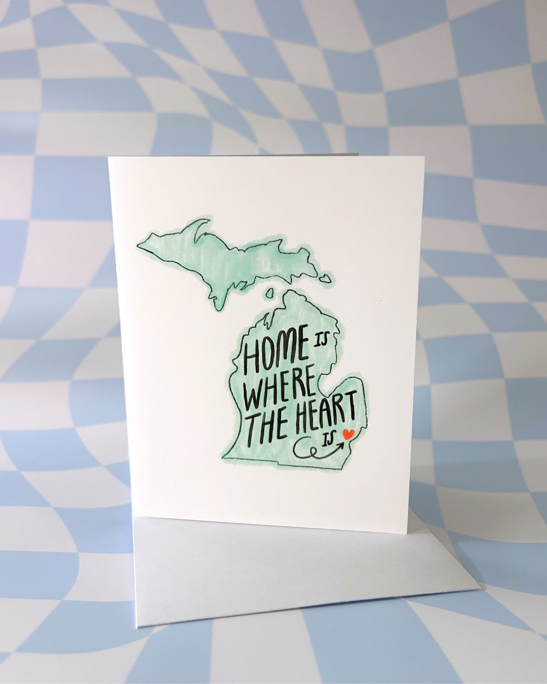 Detroit is Home - Michigan Mitten – Hand-Drawn "Home is Where the Heart Is" Greeting Card