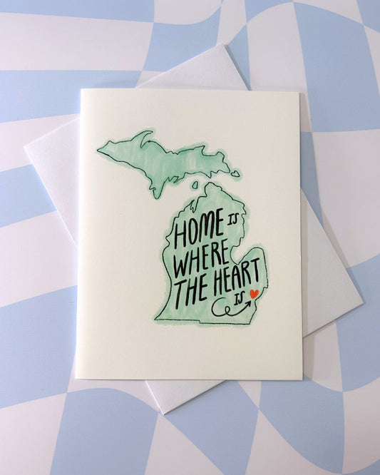 Detroit is Home - Michigan Mitten – Hand-Drawn "Home is Where the Heart Is" Greeting Card