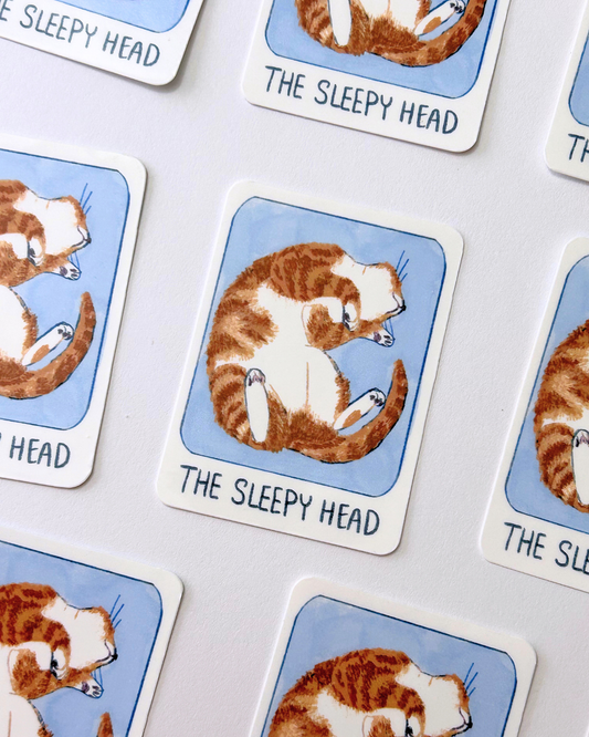 The Sleepy Head Tarot Card - Witchy Cat Sticker