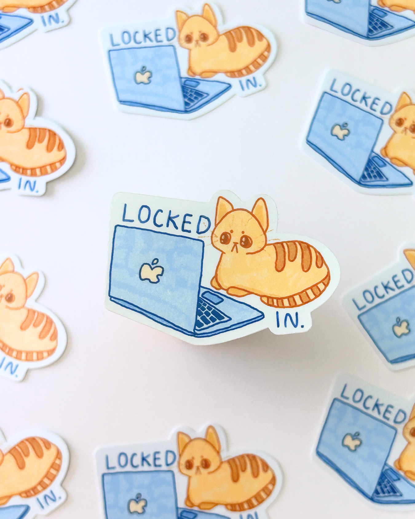 Locked In Working - Funny Cat Sticker